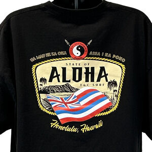 T&C Surf Designs Aloha T Shirt Town and Country Honolulu Hawaii Black Tee 4XL